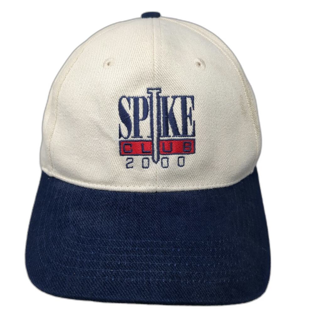 Port Authority Baseball Cap White Blue OS Spike Club 2000 Slideback Hat Vintage
